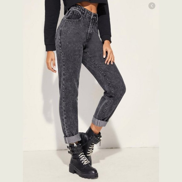 SHEIN Denim - SHEIN | Black Acid Wash Mom Jeans